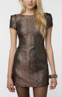 Ladakh Women's 6 Glamazon Low Back Short Sleeve Bronze Cocktail Mini Dress A24-2